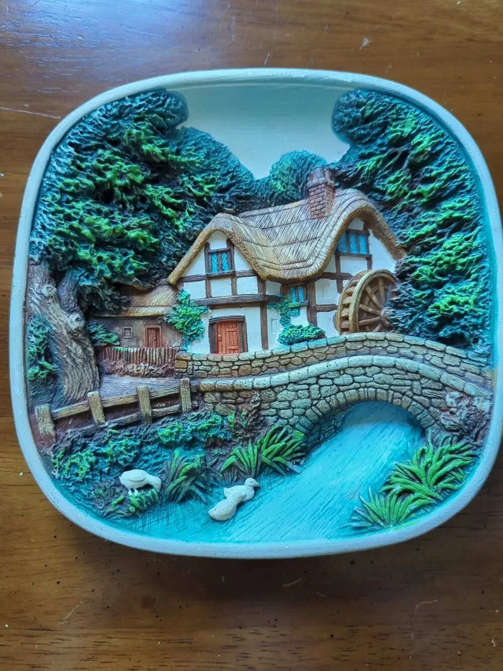 England Chalkware Legend Plate English Cottage 3-D Scene Vintage